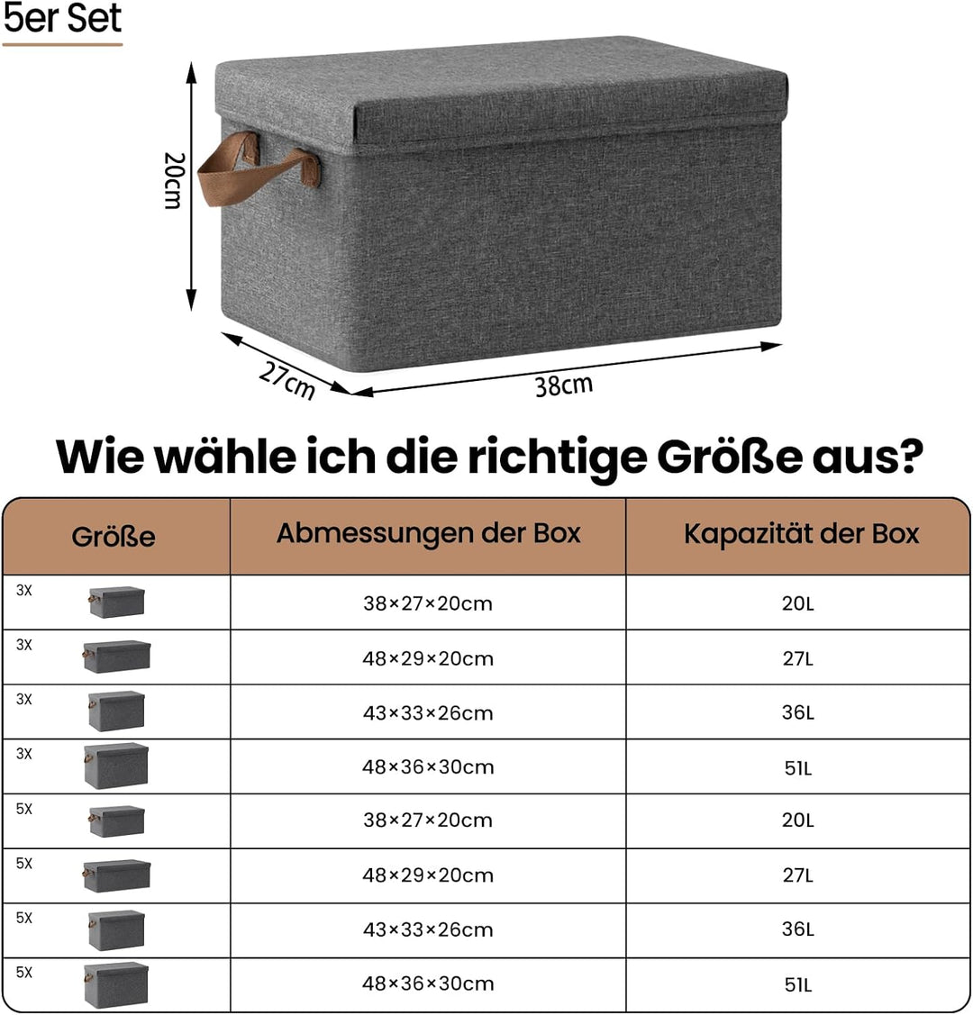 WOLTU Aufbewahrungsboxen 5er Set, Box mit Deckel, Stoffbox, Aufbewahrungskorb, faltbare Box, Aufbewa