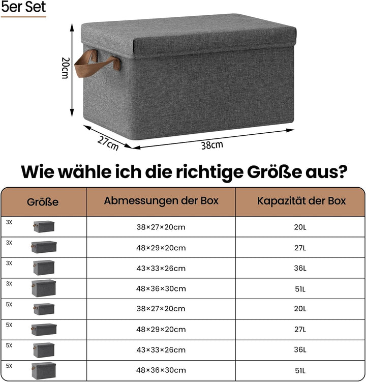 WOLTU Aufbewahrungsboxen 5er Set, Box mit Deckel, Stoffbox, Aufbewahrungskorb, faltbare Box, Aufbewa