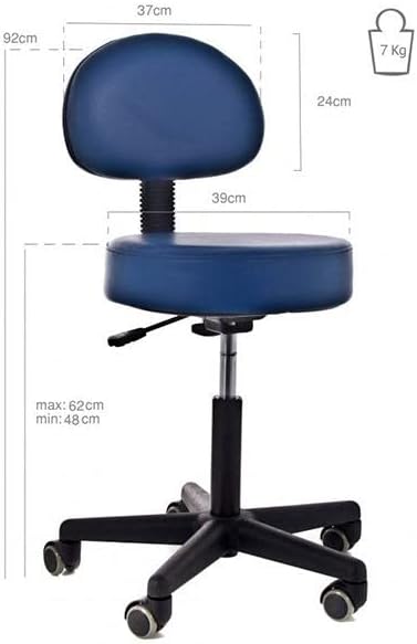 QUIRUMED Hocker mit Rückenlehne, Gaslift, mit 5 Rädern, Blaue Farbe, Polsterung aus hochdichtem Kuns