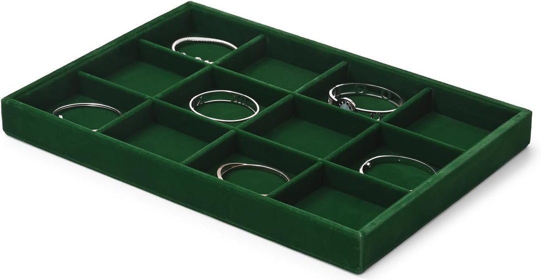 Oirlv Jahrgang Grün Samt Schmuck 12 Grids Schmucktablett,Schmuckschatulle Schmuckaufbewahrung Schmuc