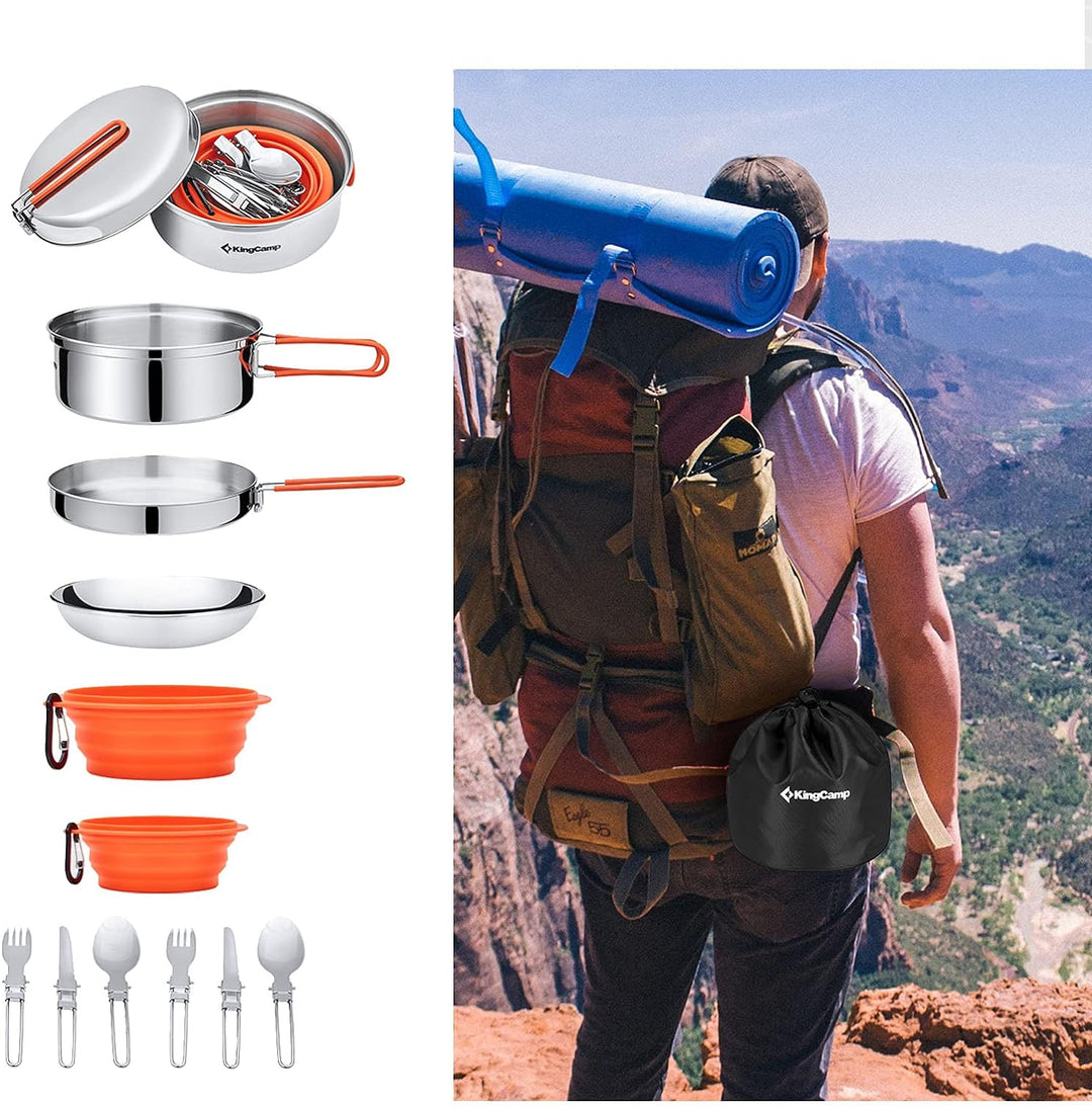 KingCamp Camping Kochset Adventurer I Pro Koch Geschirr Set Stahl Topf Pfanne