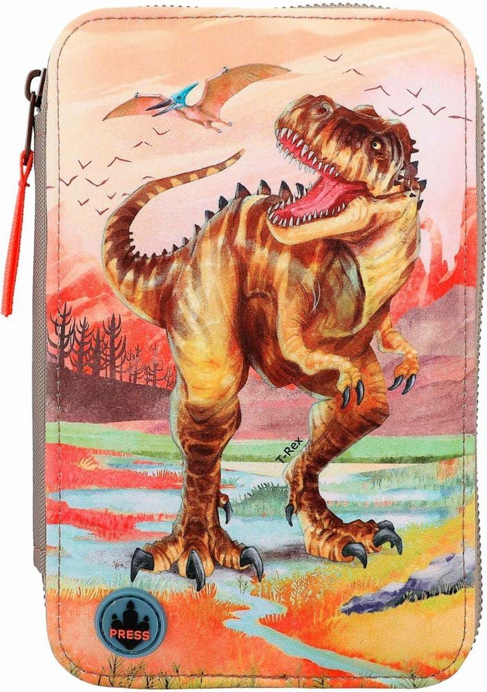 Dino World 12381 3-Fach Federtasche LED Khakibraun