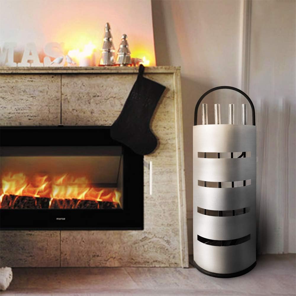 Yznahre Edelstahl Kaminbesteck Set 5 TLG, Modern Kamingarnitur Kaminwerkzeug mit StÀnder, Besen, Zan