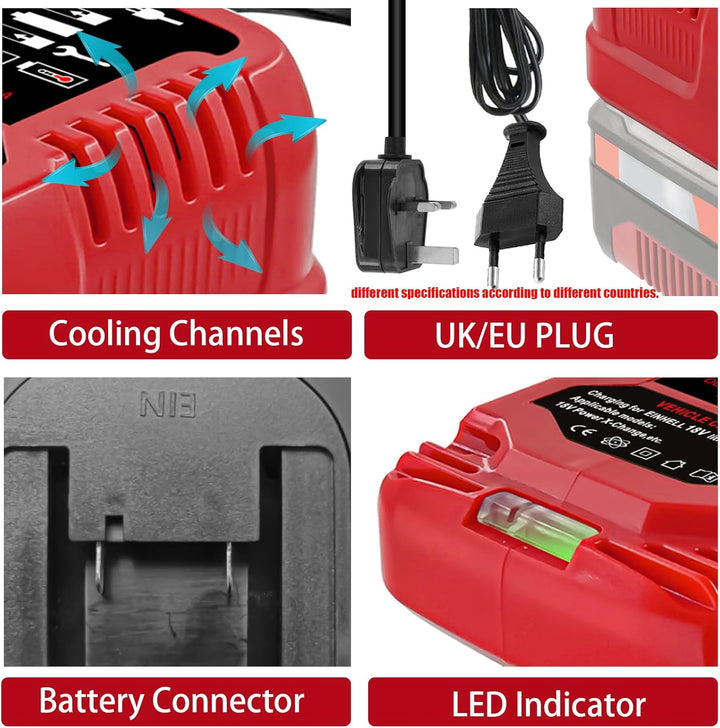 Schnellladegerät Ersatz für EINhell 18V Ladestation mit LED-Anzeige Kompatibel mit Einhell Power X-C