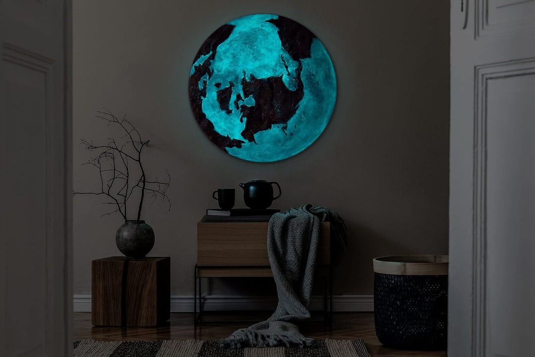 YS-Art Abstrakt Fluoreszierendes leuchtendes Acryl 3D Gemälde auf runder Leinwand Goldene Erde handg