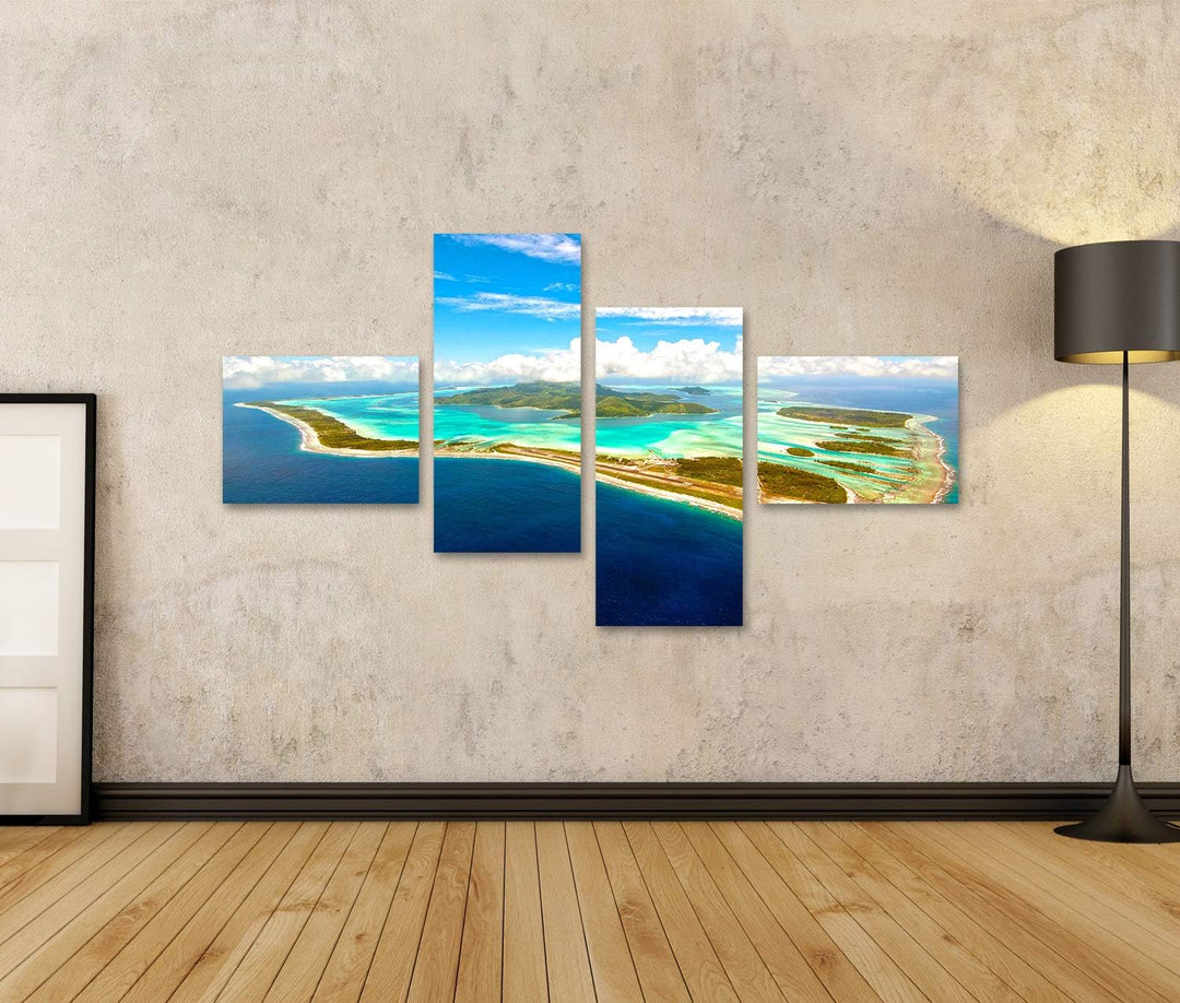 islandburner Bild auf Leinwand Bora Bora Insel Bilder Wandbilder Poster Leinwand 150x80cm - 4 Teile,