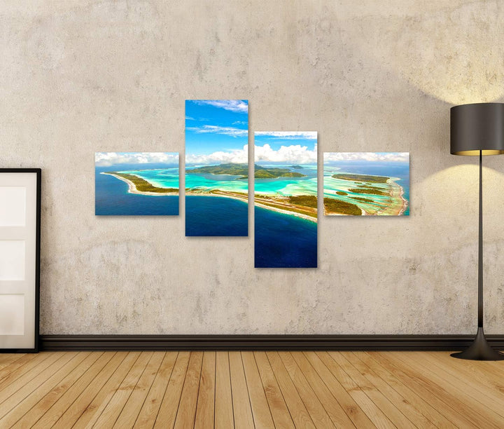 islandburner Bild auf Leinwand Bora Bora Insel Bilder Wandbilder Poster Leinwand 150x80cm - 4 Teile,