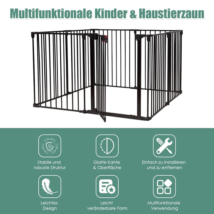 COSTWAY Baby Kaminschutzgitter klappbar, inkl. 8 Elementen, 480 x 74 cm, Laufgitter mit Sicherheitst