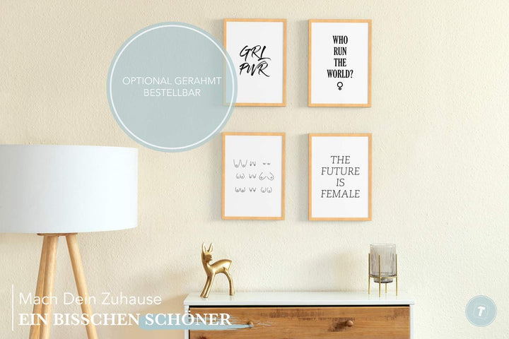 Papierschmiede® Premium Spruchposter Set 4er DIN A1, Motiv: Girl Power, Typografie Bilder Wohnzimmer