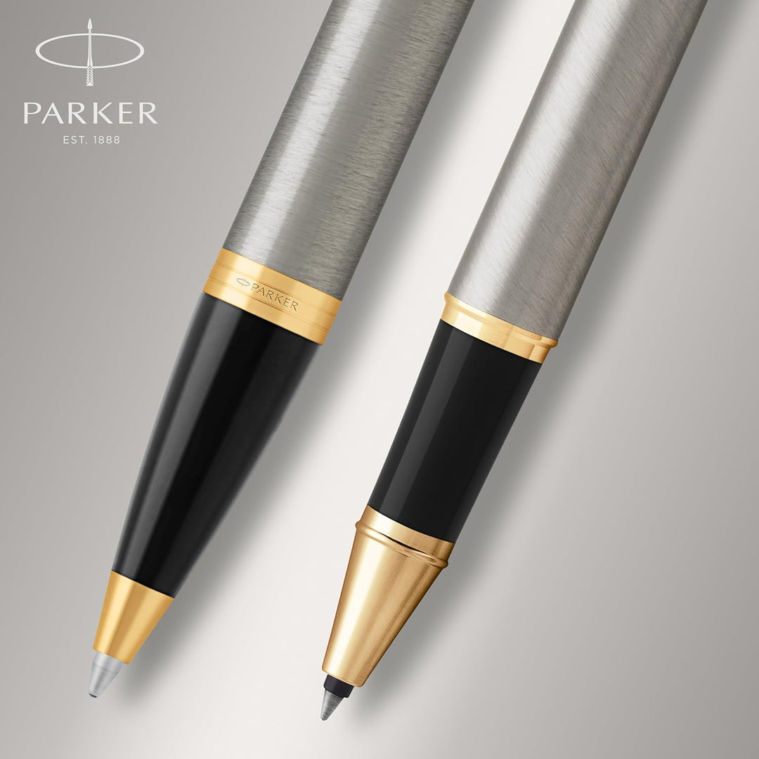 Parker IM Duo-Geschenkset mit Kugelschreiber & Tintenroller | Brushed Metal mit Goldzierteilen | Nac