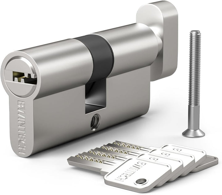 Bwintech 1 Stück 35T/35mm Euro Messingzylinder, 70mm Knauf/Schlüssel zylinderschloss mit 5 horizonta