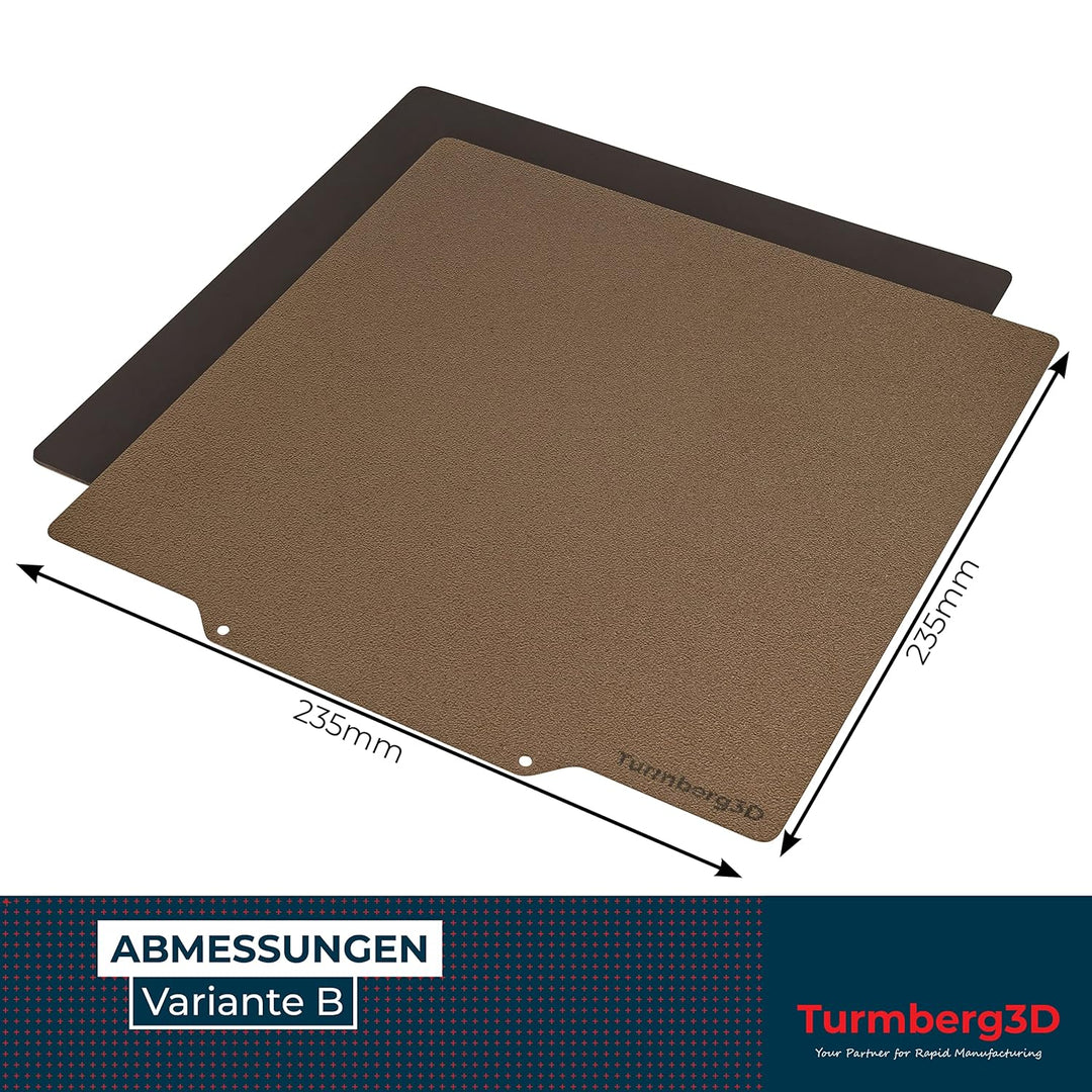 Turmberg3D - Raue PEI Druckbettoberfläche - Federstahlblech inkl Magnetbase für 3D Drucker (Variante