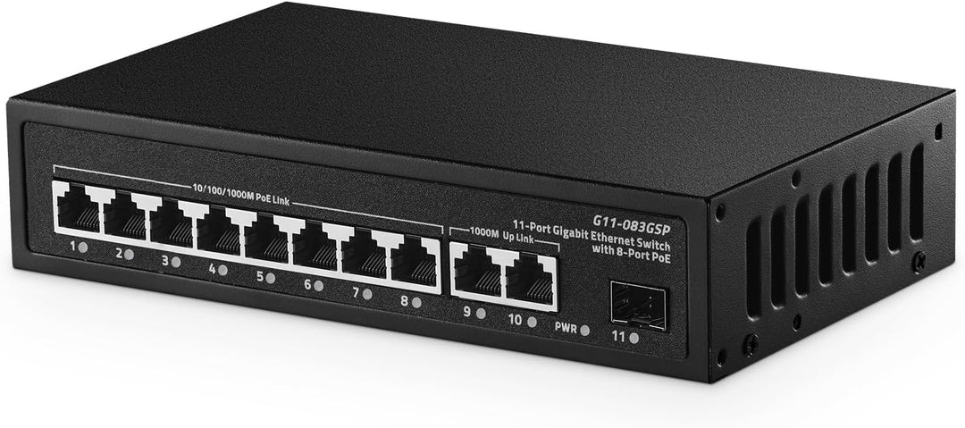 Binardat 11 Port Gigabit POE Switch, 8 POE+ Ports 1000Mbps, 2 Gigabit Uplink, 1 Gigabit SFP, IEEE802