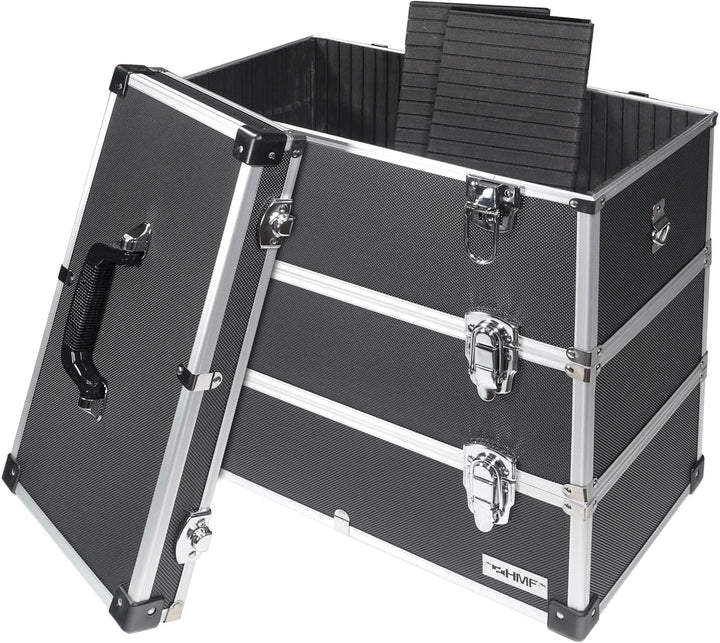 HMF 14661-02 Alu Werkzeugkoffer leer, 3 Etagen, 44 x 45 x 24 cm, schwarz, 3 Etagen
