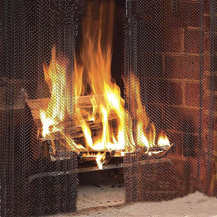 Kamin-Netzvorhang, hitzebeständig, Netzstoff, Kamingitter Vorhang, Metall, Kamin, Standtor, 61 x 55,