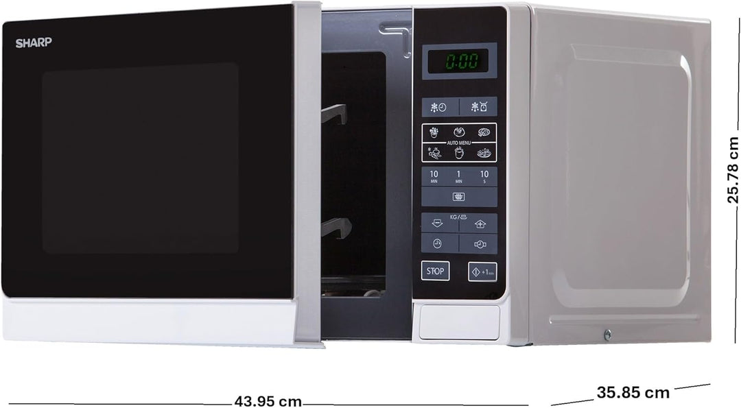 Sharp R242INW Solo-Mikrowelle / 20 L / 800 W / 5 Leistungsstufen / 8 Automatikprogramme / Gewicht- u