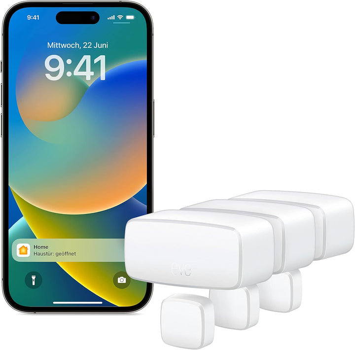 Eve Door & Window (Matter) 3er Set – Smarter Kontaktsensor für Türen & Fenster, Haussicherheit, Auto