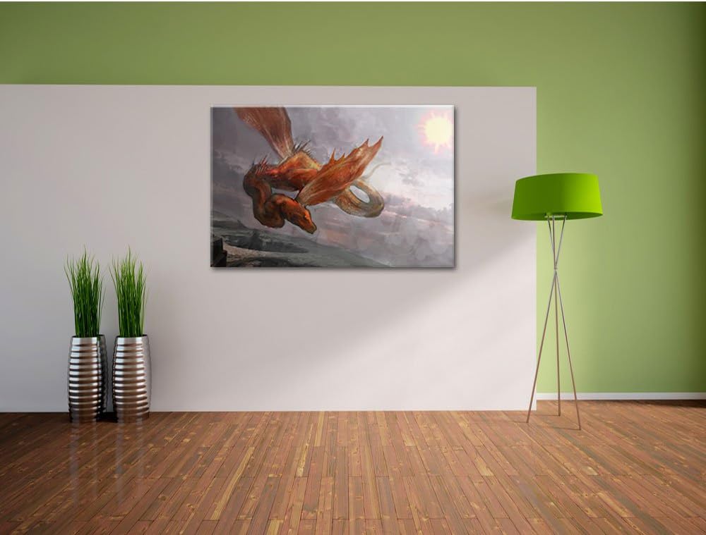 Roter Schlangendrache, Format: 100x70 auf Leinwand, XXL riesige Bilder fertig gerahmt mit Keilrahmen