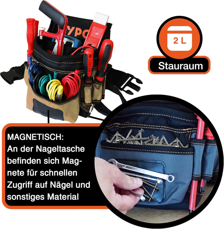 YPC Presto Werkzeug Gürteltasche XL – Werkzeuggürtel, Arbeitsgürtel, wasserfeste Werkzeugtasche mit