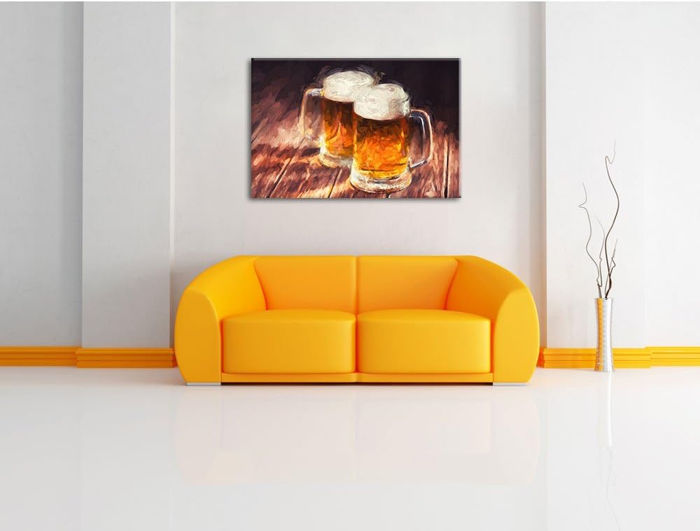 Pixxprint Zwei Masskrüge Bier Pinsel Effekt, Format: 100x70 auf Leinwand, 100x70