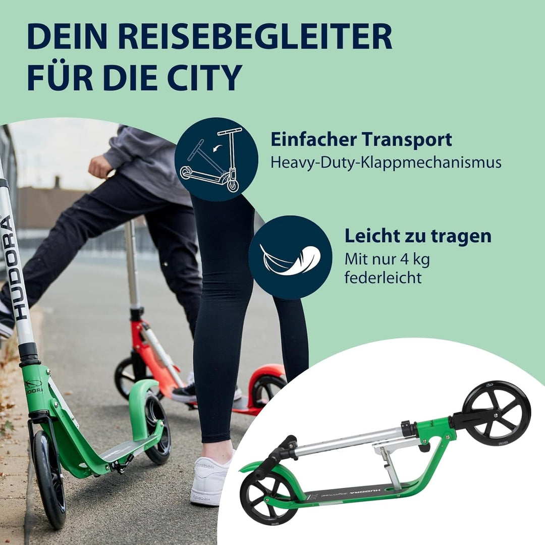 HUDORA BigWheel Pure Scooter - Stabiler Aluminium-Roller mit Ständer - Höhenverstellbarer & zusammen