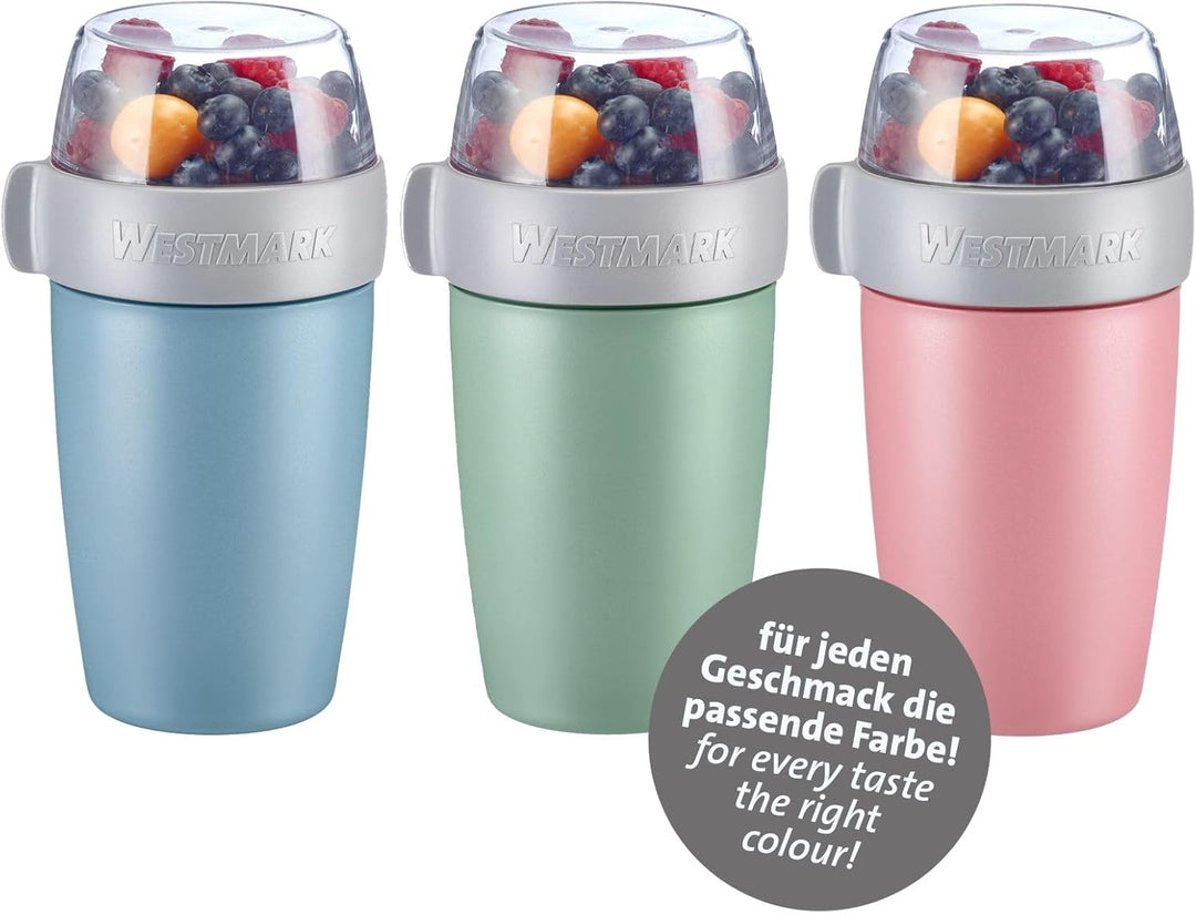 Westmark Müslibecher/Lunchpot Set – 2 auslaufsichere Fächer: 200 ml +500 ml, 2 Ersatzdichtungsringe,