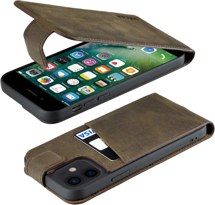 Suncase Original Flip-Style (Ultra-Slim) kompatibel mit iPhone 12 (6.1") Hülle Ledertasche Tasche Sc