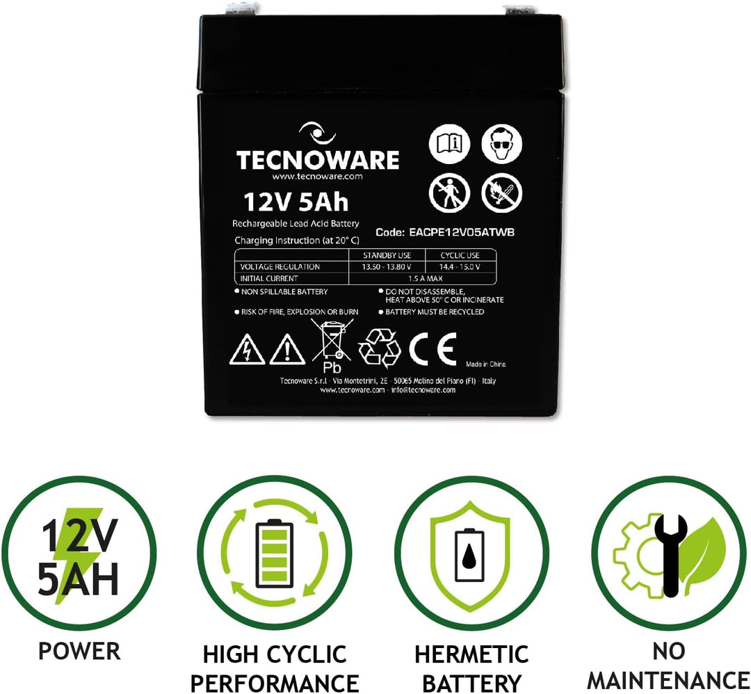 Tecnoware Power Systems - Ersatzbatterie für USV, Videoüberwachung und Alarmsysteme, 12V 5Ah Kapazit