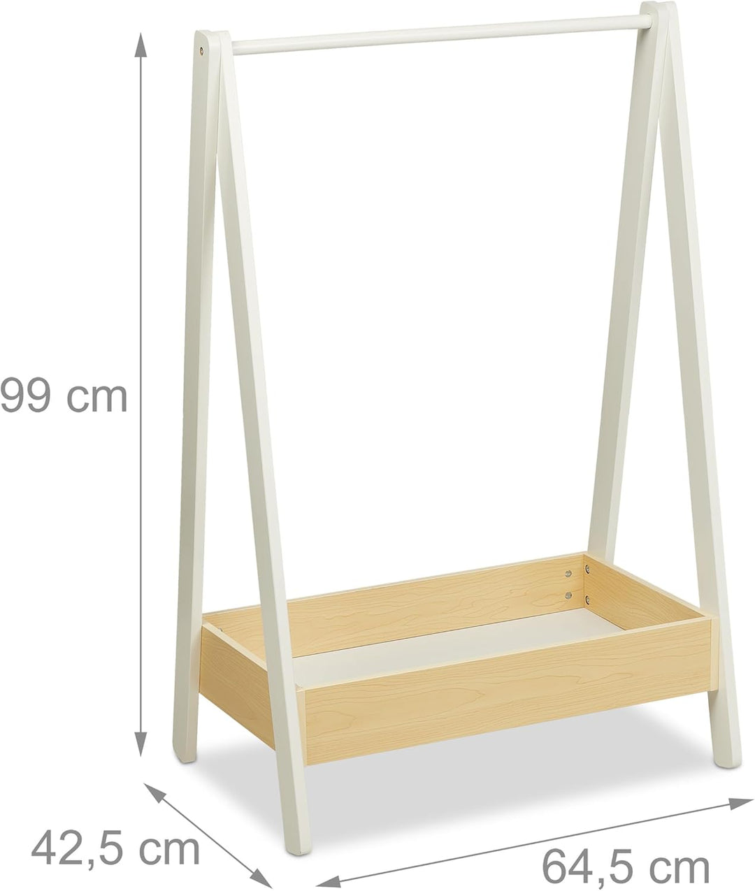 Relaxdays Kleiderständer Kinder, Standgarderobe, HxBxT 99x64,5x42,5 cm, Kleiderstange & Ablage, Kind