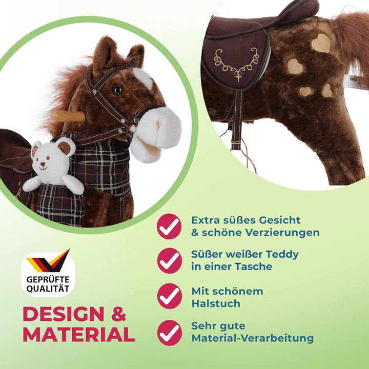 DEUBA® Schaukelpferd Sound Effekte mit Sattel Zaumzeug Steigbügel Schaukeltier Plüsch Schaukel Wippe