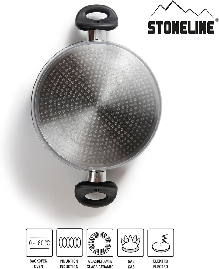 Stoneline Kochtopf 16 cm, mit Deckel, Induktion, Aluguss, beschichtet mit echten Steinpartikeln, gra