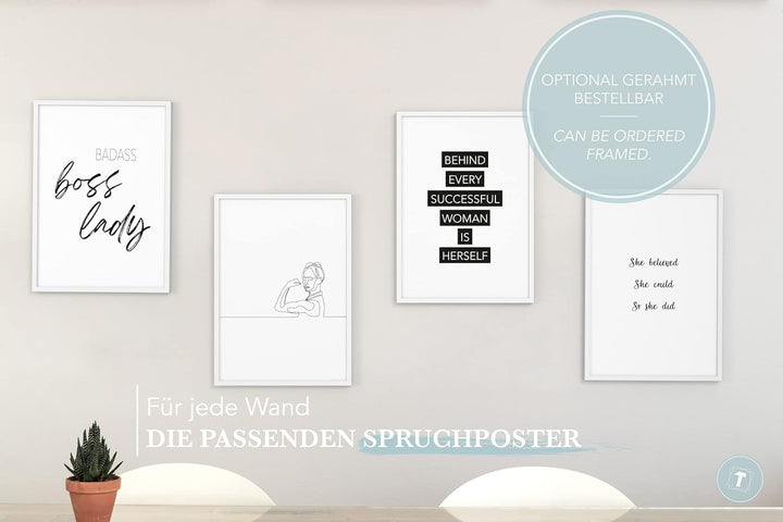 Papierschmiede® Premium Spruchposter Set 4er DIN A1, Motiv: Boss Lady, Typografie Bilder Wohnzimmer