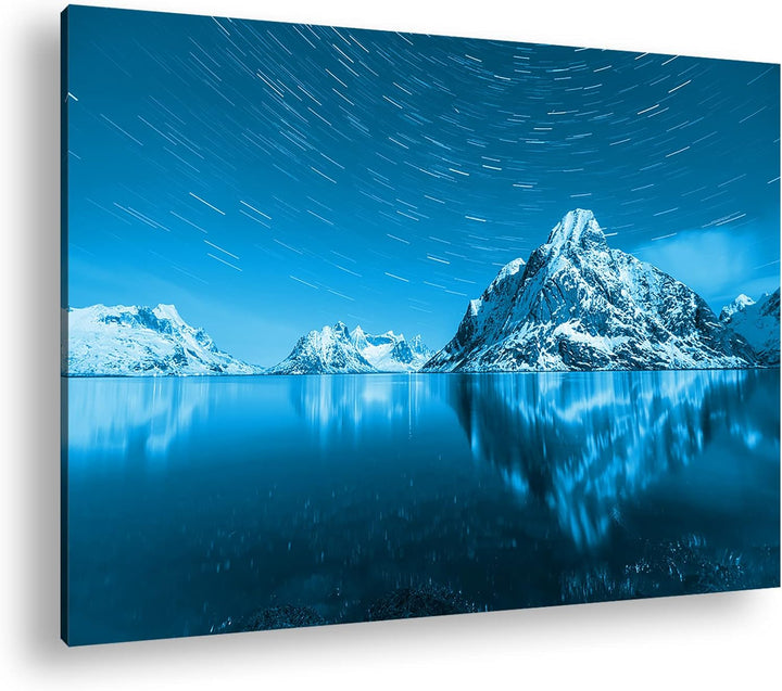 deyoli Schneebedeckte Berge am Meer Format 80x60 Effekt: Monocrome Blau als Leinwandbild, Motiv fert
