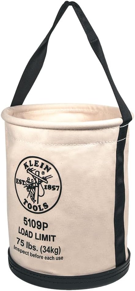 Klein Tools 5109P Leinen-Eimer, breiter gerader Wand-Werkzeugeimer mit Tasche, aus Nr. 6 Canvas und