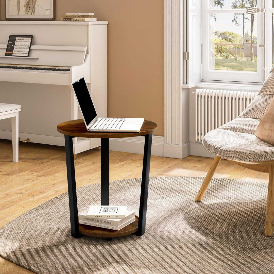 WOLTU Couchtisch rund, Beistelltisch modern, Wohnzimmertisch klein, Sofatisch mit 2 Ablagen, Wohnzim