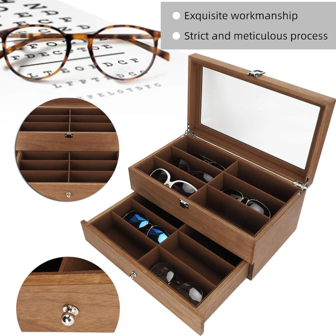 Brillenbox, 12 Slots Brillenbox Holz Doppelschicht Brille Vitrine Box Organizer Dekoration für Displ