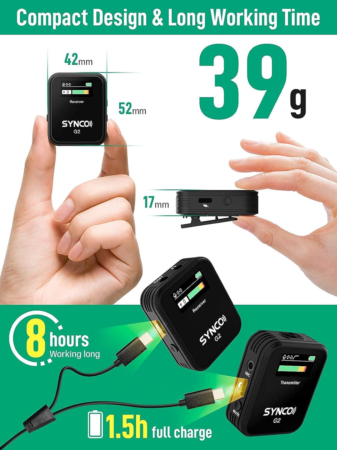 SYNCO G2 A1 2,4GHz Lavalier Mikrofon Wireless mit TFT Bildschirm, Ansteckmikrofon Kabellos bis zu 70