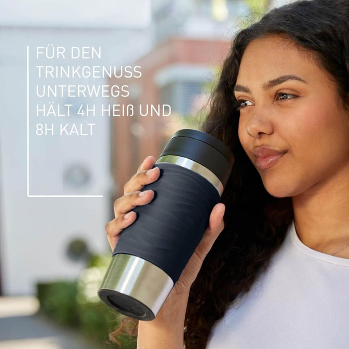 Emsa N20212 Travel Mug Wave Isolierbecher 0,36 Liter | neuer Komfort-Schraubverschluss | Edelstahl |