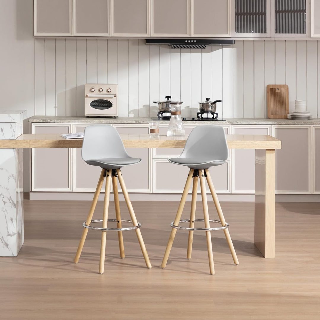 WOLTU® BH45gr-2 2 x Barhocker 2er Set Barstuhl aus Kunststoff Holzgestell mit Lehne + Fussstütze Des