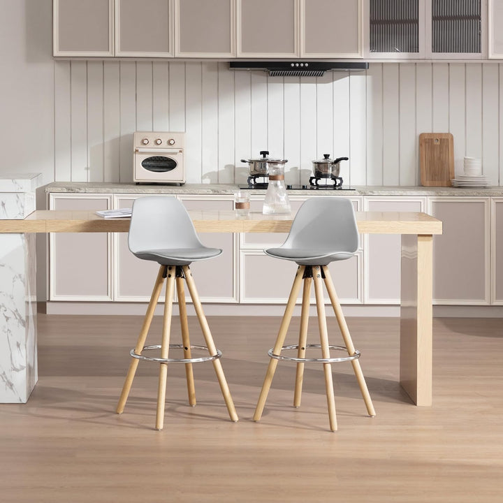 WOLTU® BH45gr-2 2 x Barhocker 2er Set Barstuhl aus Kunststoff Holzgestell mit Lehne + Fussstütze Des