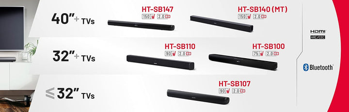 SHARP HTSB140MT 2.0 Soundbar 150W (USB, Bluetooth, HDMI, Optisch, AUX-In (3,5mm), Breite: 95cm), Sli