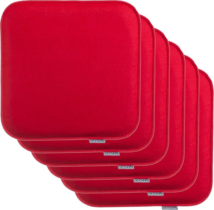 Brandsseller Sitzkissen Filz Eckig 6er Set 35x35x2 cm Stuhlkissen Sitzauflage Gepolstert Rot, Rot