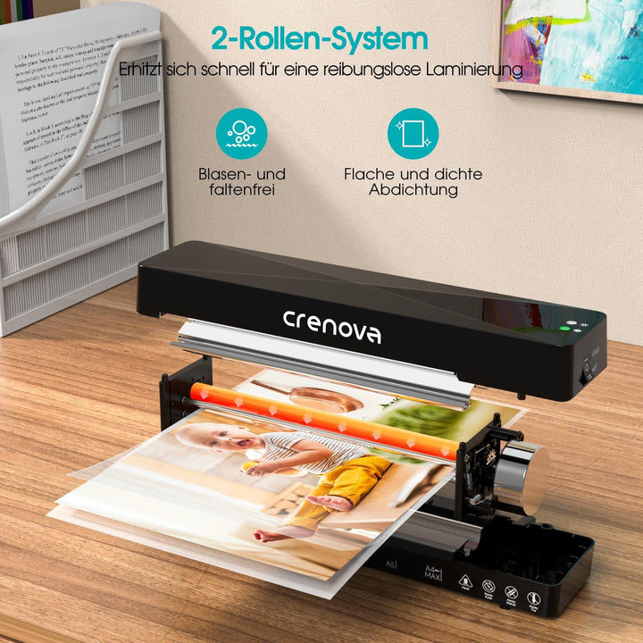 Crenova Laminiergerät A4/A5/A6,Schneller Laminator mit 10 Laminierfolien,Personal für Hausgebrauch,S