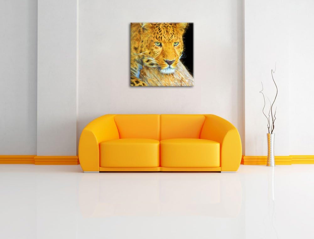 ruhender Leopard, Format: 70x70 auf Leinwand, XXL riesige Bilder fertig gerahmt mit Keilrahmen, Kuns