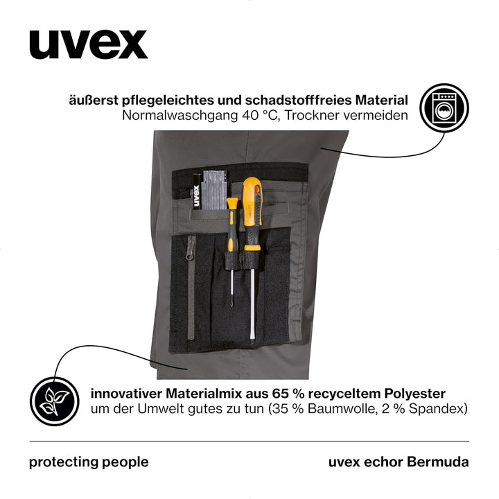 uvex echor Bermuda - Kurze Arbeitshose - Herren-Cargohose - Stretch-Bund, Abriebfest & viel Stauraum
