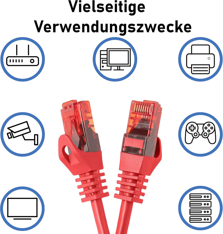 BIGtec - 5 Stück - 50m Gigabit Netzwerkkabel Patchkabel Ethernet LAN DSL Patch Kabel rot (2x RJ-45 A
