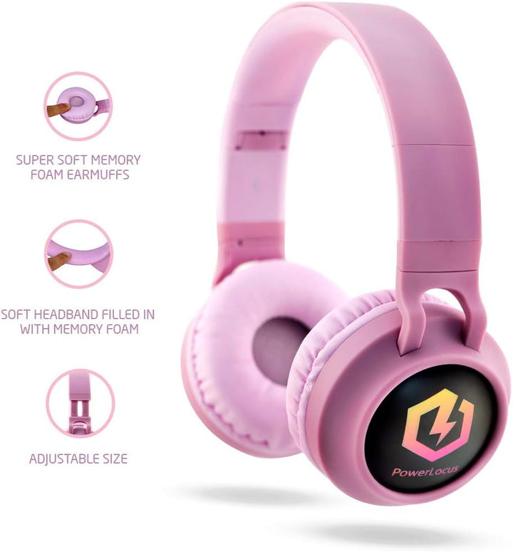 PowerLocus Kinderkopfhörer Bluetooth, Kinder Kopfhörer Over-Ear mit 85db Lautstärkebegrenzung LED-li