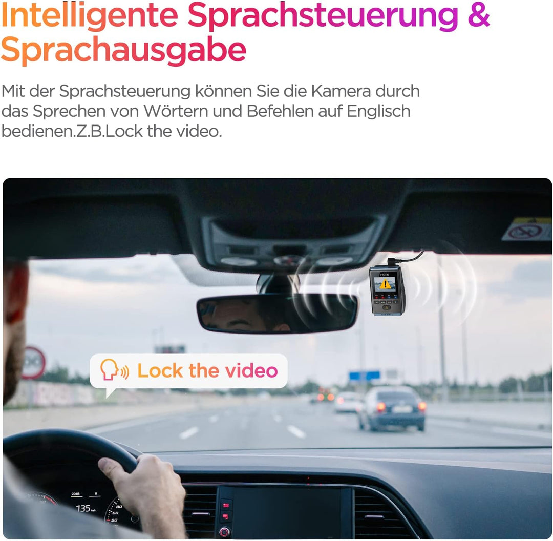 VIOFO Dashcam A119 Mini 2, Front 2,7K 5GHz Wi-Fi, 2K 60fps/HDR 30fps Sprachsteuerung, STARVIS 2 Verb