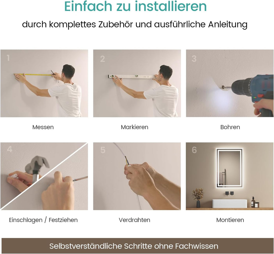 EMKE Badspiegel mit Beleuchtung 40x60cm LED Badspiegel Antibeschlag Kaltweiss Warmweiss Lichtspiegel