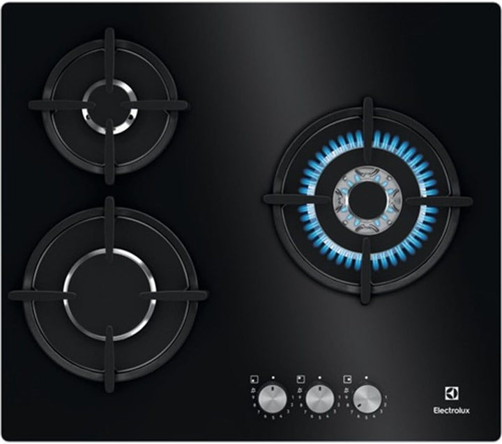 Electrolux KGE6633NOK Gaskochfeld, 60 cm und 3 Zonen, Wok-Bereich, Frontsteuerung, Instantane, elekt